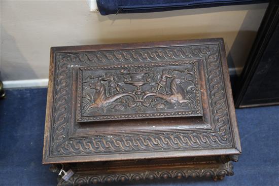 A 17th century Italian walnut casket, W.1ft 11in. D.1ft 4in. H.1ft 3.5in.